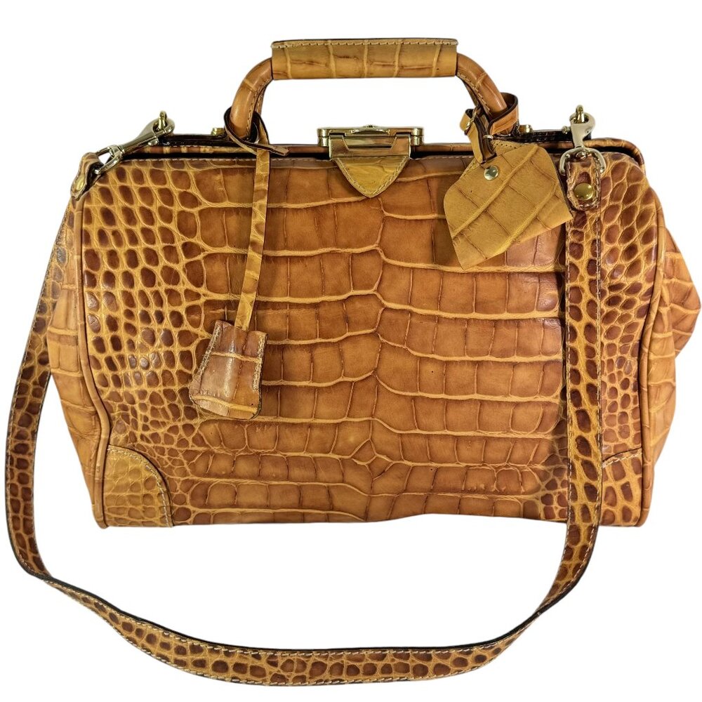 DOONEY & BOURKE Tan Leather Croc Embossed Doctor Top Handle Satchel Bag Italy